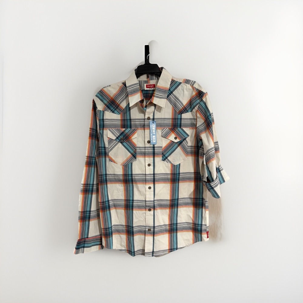 Wrangler mens cowboy wash soft button SHIRT stretch MEDIUM NEW C74 - Picture 1 of 5